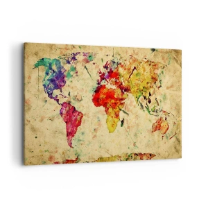 Impression sur toile - Image sur toile - Une interprétation colorée et artistique de la carte du monde - 120x80cm - La vie comme du papier carte coloré - Décoration murale moderne pour le salon et la chambre ARTTOR