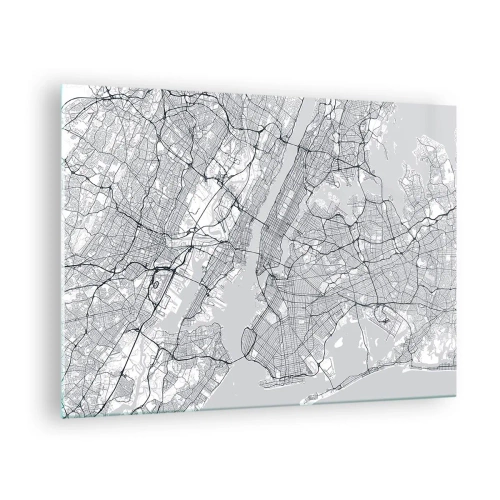 Impression sur verre - Image sur verre - Une carte des rues et des quartiers des grandes villes sous forme monochrome - 70x50cm - Anatomie de la métropole - Décoration murale moderne pour le salon et la chambre ARTTOR