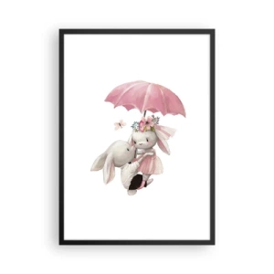 Affiche dans un cadre noir - Poster - Des lapins mignons sous un parapluie rose - 50x70cm - C'est ça l'amour - Décoration murale moderne pour le salon et la chambre ARTTOR