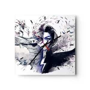 Horloge murale - Pendule murale - Visage abstrait avec des éléments contrastés et un motif d'aile - 30x30cm - Démoniaque et belle - Décoration murale moderne pour le salon et la chambre ARTTOR
