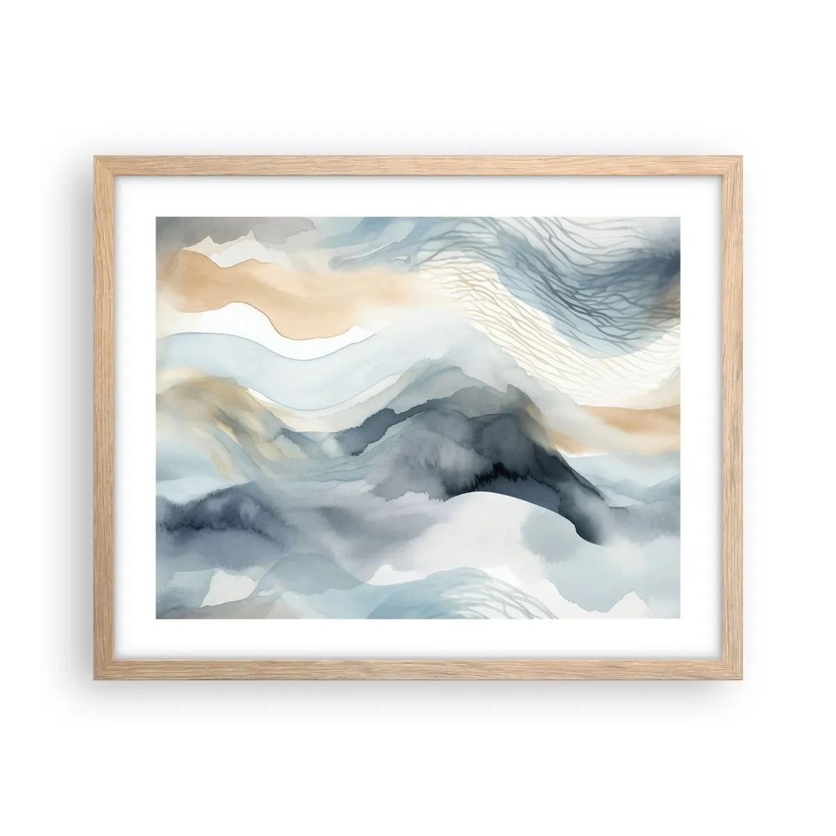 Affiche dans un chêne clair - Poster - Abstraction enneigée et brumeuse - 50x40 cm