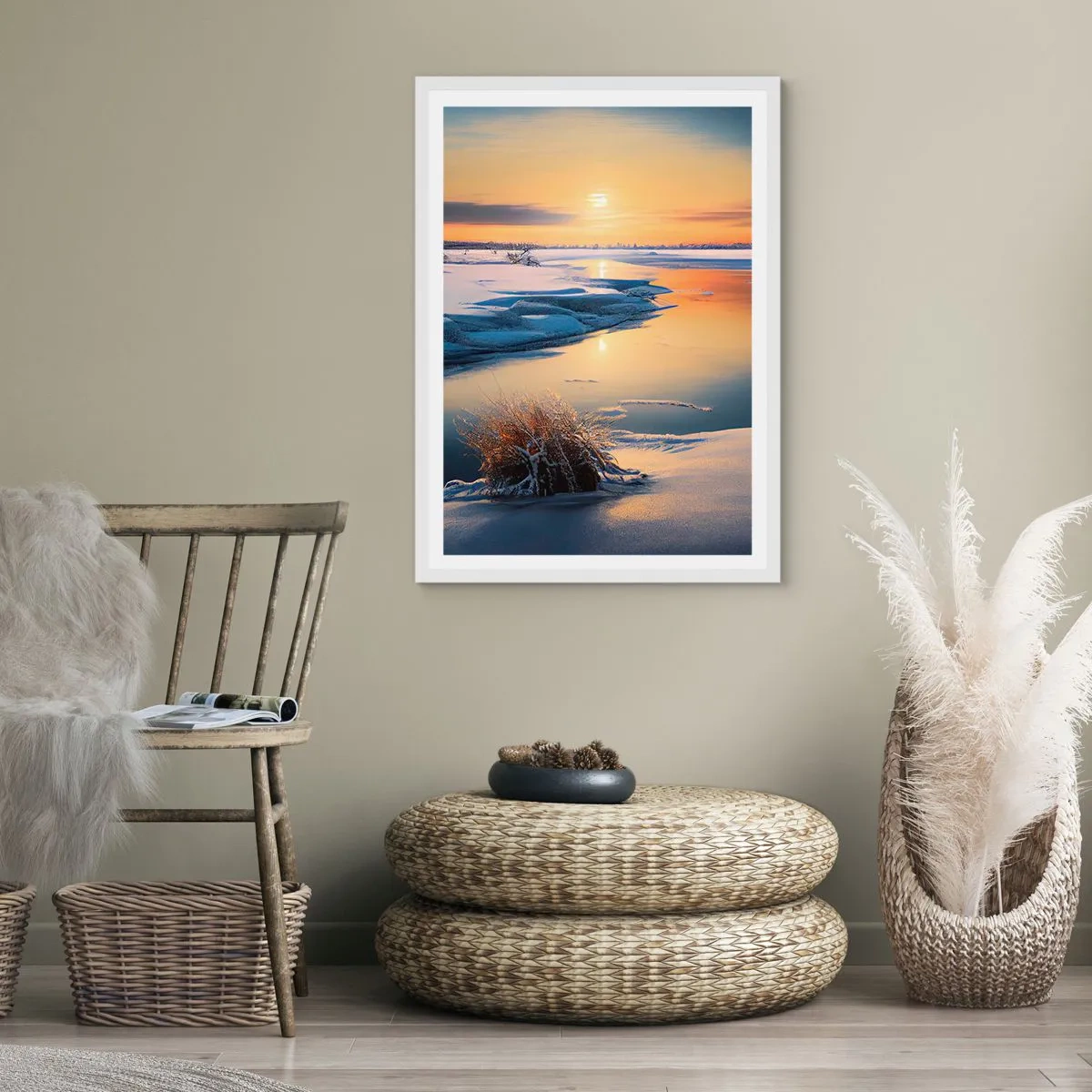 Affiche dans un cadre blanc - Poster - Coucher de soleil d'hiver - 61x91 cm