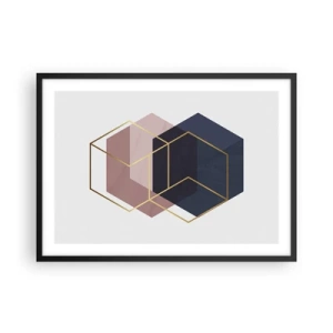 Affiche dans un cadre noir - Poster - Formes géométriques en lignes dorées sur fond pastel - 70x50cm - Le pouvoir de la simplicité - Décoration murale moderne pour le salon et la chambre ARTTOR