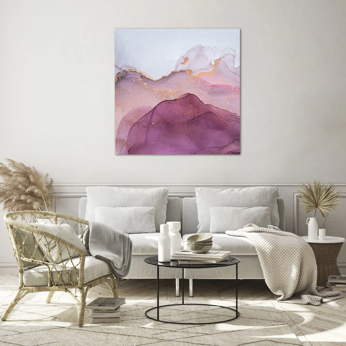 Impression sur verre - Image sur verre - Vagues lilas et violettes - 50x50 cm