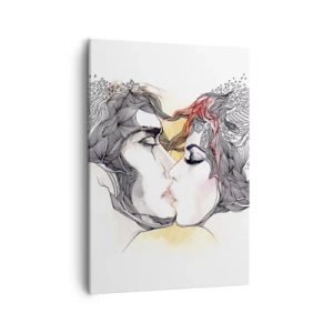 Impression sur toile - Image sur toile - Portrait artistique d'un couple avec des motifs de cheveux abstraits - 50x70cm - Le monde n'existe pas - Décoration murale moderne pour le salon et la chambre ARTTOR