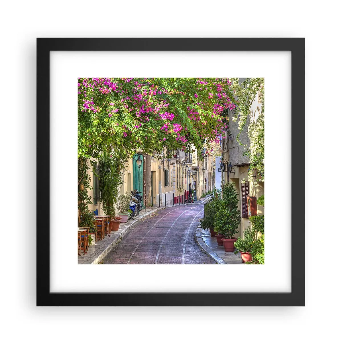 Affiche dans un cadre noir - Poster - Allée fleurie - 30x30 cm