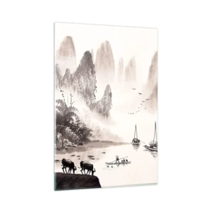 Impression sur verre - Image sur verre - Un paysage pittoresque de style asiatique avec des montagnes brumeuses - 80x120cm - Le quotidien exotique de l'Orient - Décoration murale moderne pour le salon et la chambre ARTTOR