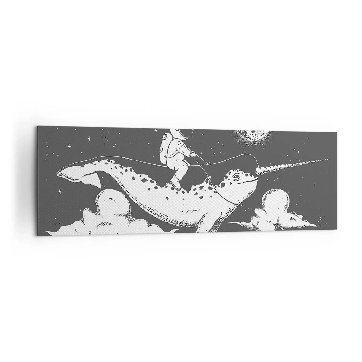 Impression sur toile - Image sur toile - Un astronaute sur le dos d'un narval flottant dans une scène spatiale. - 160x50cm - Cavalier de l'espace - Décoration murale moderne pour le salon et la chambre ARTTOR