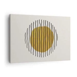 Impression sur toile - Image sur toile - Un motif minimaliste avec un cercle jaune et des lignes noires. - 70x50cm - Abstraction tremblante de chaleur - Décoration murale moderne pour le salon et la chambre ARTTOR