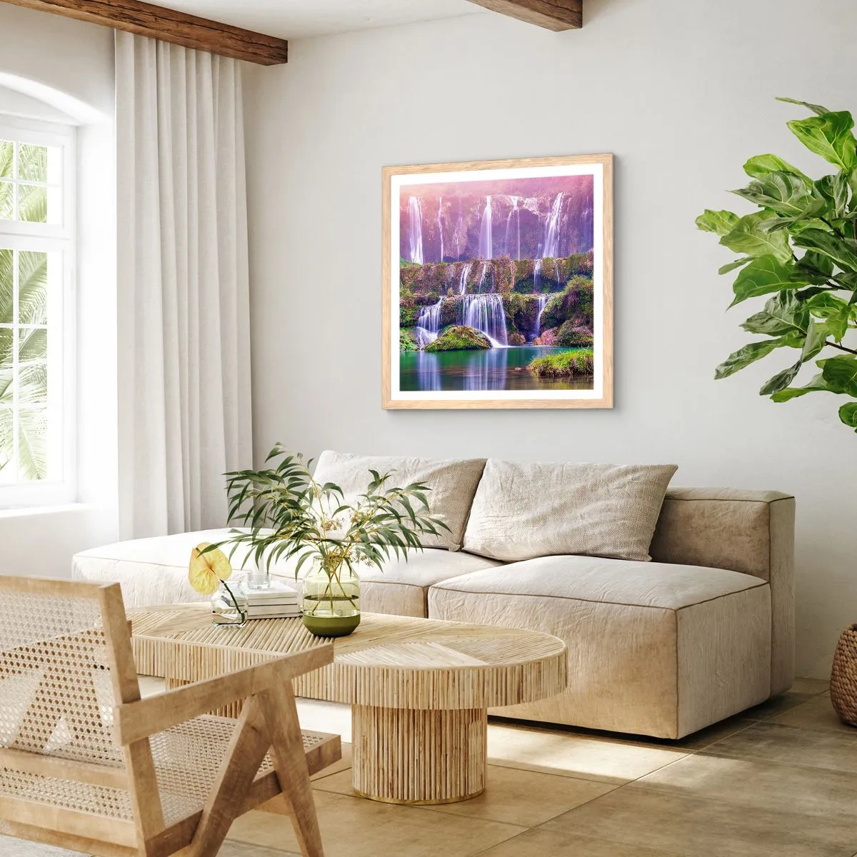 Affiche dans un chêne clair - Poster - Escalier vers le ciel - 40x40 cm