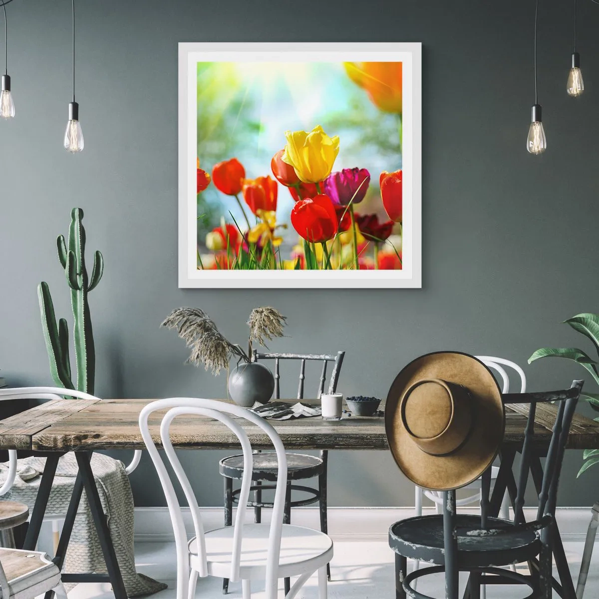 Affiche dans un cadre blanc - Poster - Toutes les couleurs du soleil - 60x60 cm