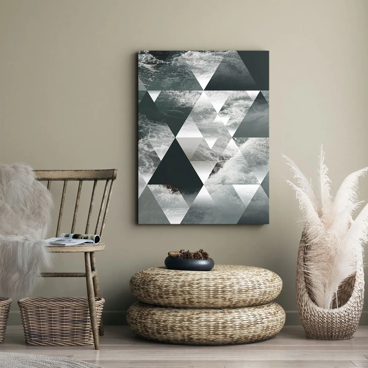 Impression sur toile - Image sur toile - Motif géométrique avec un motif de vagues dans des tons de vert - 80x120cm - Point de vue de cristal - Décoration murale moderne pour le salon et la chambre ARTTOR
