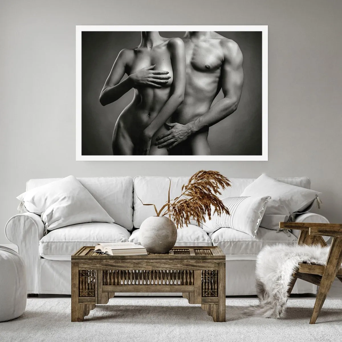 Affiche - Poster - Représentation en noir et blanc de corps féminins et masculins dans une pose artistique - 100x70cm - Adam et Eve - Décoration murale moderne pour le salon et la chambre ARTTOR