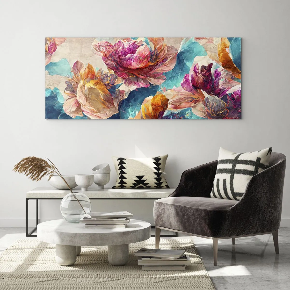 Impression sur verre - Image sur verre - Splendeur colorée du bouquet - 100x40 cm