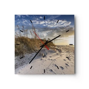 Horloge murale - Pendule murale - Dunes avec de l'herbe et des empreintes de pas dans le sable au coucher du soleil - 30x30cm - Invitation à la ballade - Décoration murale moderne pour le salon et la chambre ARTTOR