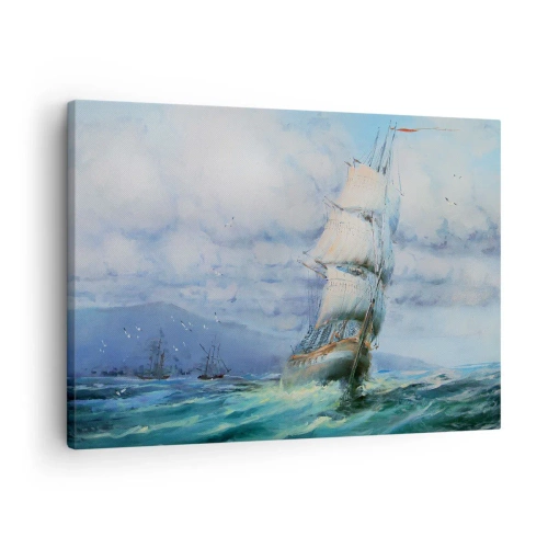 Impression sur toile - Image sur toile - Un navire sur une mer agitée - 70x50cm - Vents favorables - Décoration murale moderne pour le salon et la chambre ARTTOR