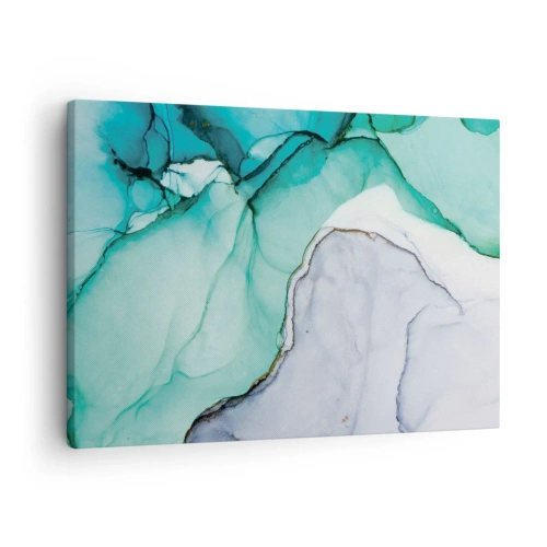 Impression sur toile - Image sur toile - Motif abstrait dans les tons turquoise et blanc - 70x50cm - Étude de turquoise - Décoration murale moderne pour le salon et la chambre ARTTOR