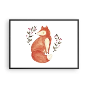 Affiche dans un cadre noir - Poster - Un renard aquarelle entouré de brindilles avec des baies - 100x70cm - Petit rouquin - Décoration murale moderne pour le salon et la chambre ARTTOR