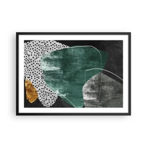 Affiche dans un cadre noir - Poster - Composition abstraite avec des formes vertes et des motifs à pois - 70x50cm - Abstraction colorée avec feuille d'or - Décoration murale moderne pour le salon et la chambre ARTTOR