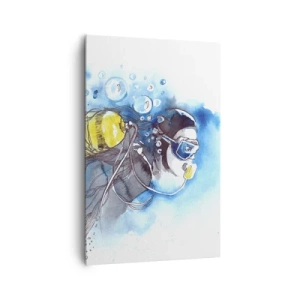 Impression sur toile - Image sur toile - Scène sous-marine avec un plongeur et des poissons exotiques - 80x120cm - Le grand bleu - Décoration murale moderne pour le salon et la chambre ARTTOR