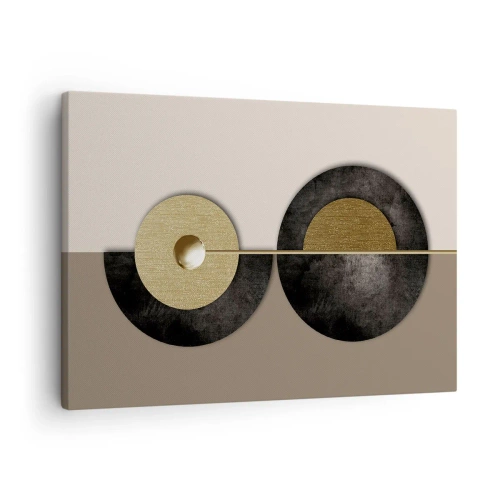 Impression sur toile - Image sur toile - Cercles abstraits dans des tons d'or et de marron - 70x50cm - Variations autour du cercle - Décoration murale moderne pour le salon et la chambre ARTTOR