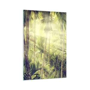 Impression sur verre - Image sur verre - Rayons de soleil dans une forêt tropicale de palmiers - 70x100cm - Nature enflammée - Décoration murale moderne pour le salon et la chambre ARTTOR