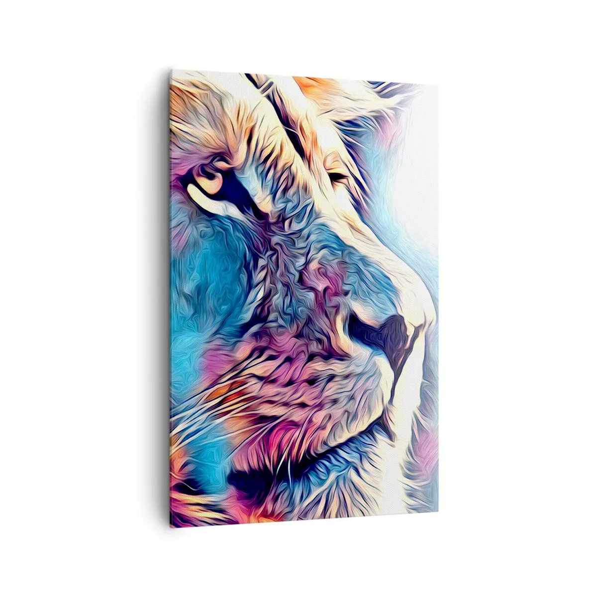 Impression sur toile - Image sur toile - Portrait d'un lion aux couleurs vives et abstraites - 80x120cm - L'intelligence de la nature - Décoration murale moderne pour le salon et la chambre ARTTOR