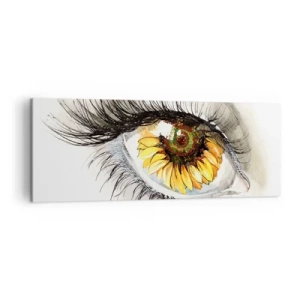 Impression sur toile - Image sur toile - Œil artistique avec un iris en forme de tournesol - 140x50cm - Un look aussi chaud que l'été - Décoration murale moderne pour le salon et la chambre ARTTOR