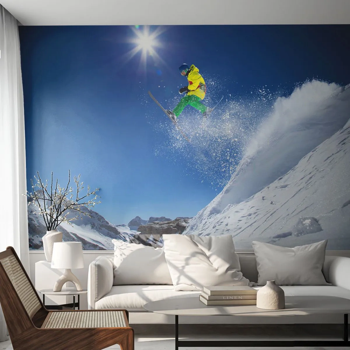 Papier Peint Photo Premium Sand - Danse avec les montagnes - sport, Ski, Hiver - 200x140 cm