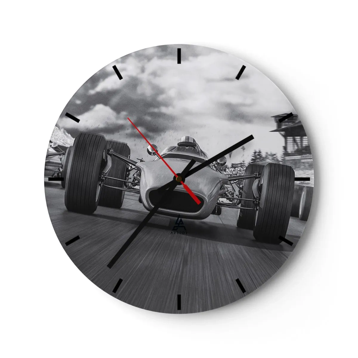 Horloge murale - Pendule murale - Une voiture de course en mouvement sur une piste de course - 30x30cm - Puissance! - Décoration murale moderne pour le salon, la cuisine et la chambre ARTTOR