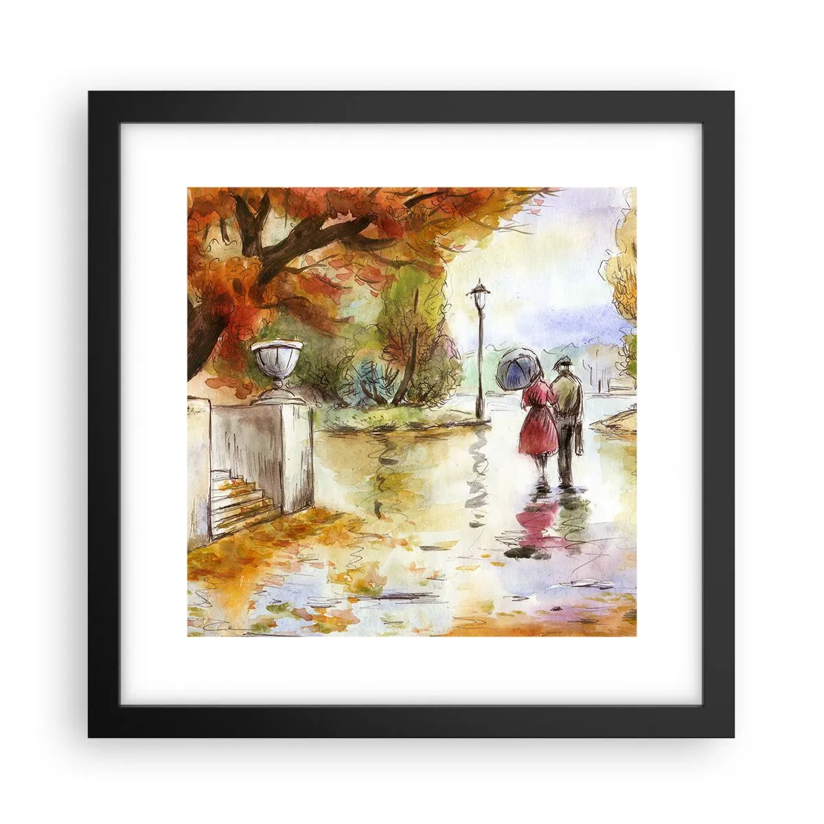 Affiche dans un cadre noir - Poster - Automne romantique dans le parc - 30x30 cm
