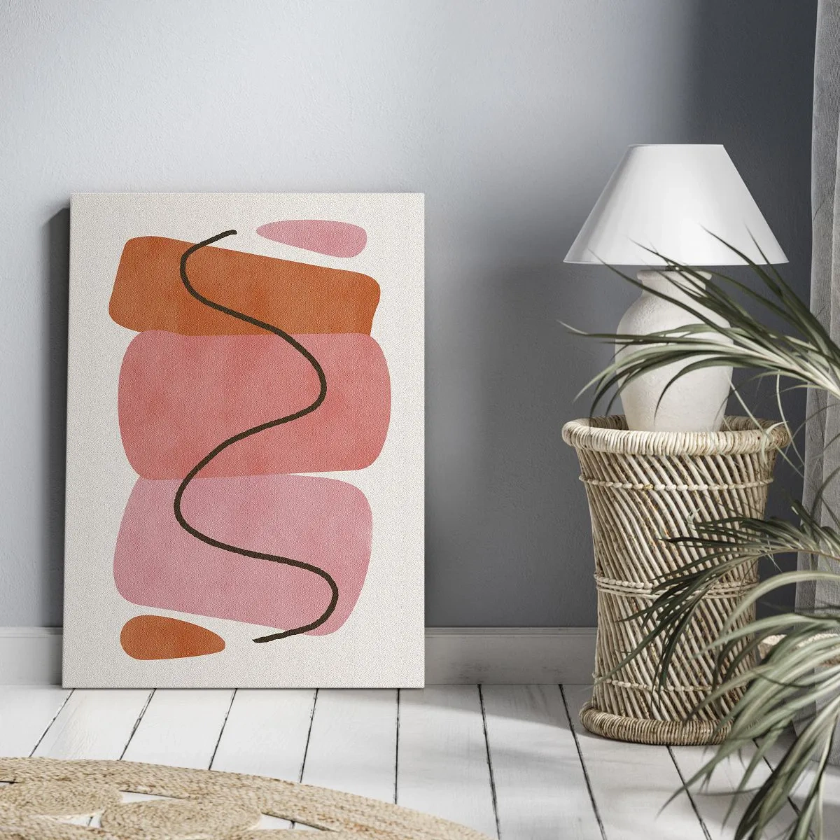 Impression sur toile - Image sur toile - Formes abstraites dans des tons roses et oranges - 50x70cm - mouvement doux des formes - Décoration murale moderne pour le salon et la chambre ARTTOR