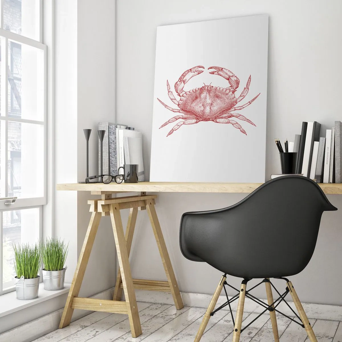 Impression sur verre - Image sur verre - Dessin d'un crabe dans une teinte rouge - 70x100cm - Le crabe des crabes - Décoration murale moderne pour le salon et la chambre ARTTOR