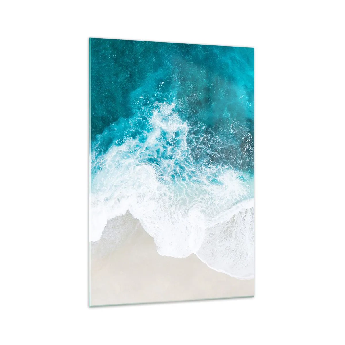 Impression sur verre - Image sur verre - Vagues turquoise de l'océan sur du sable clair - 70x100cm - Caresse naturelle - Décoration murale moderne pour le salon et la chambre ARTTOR