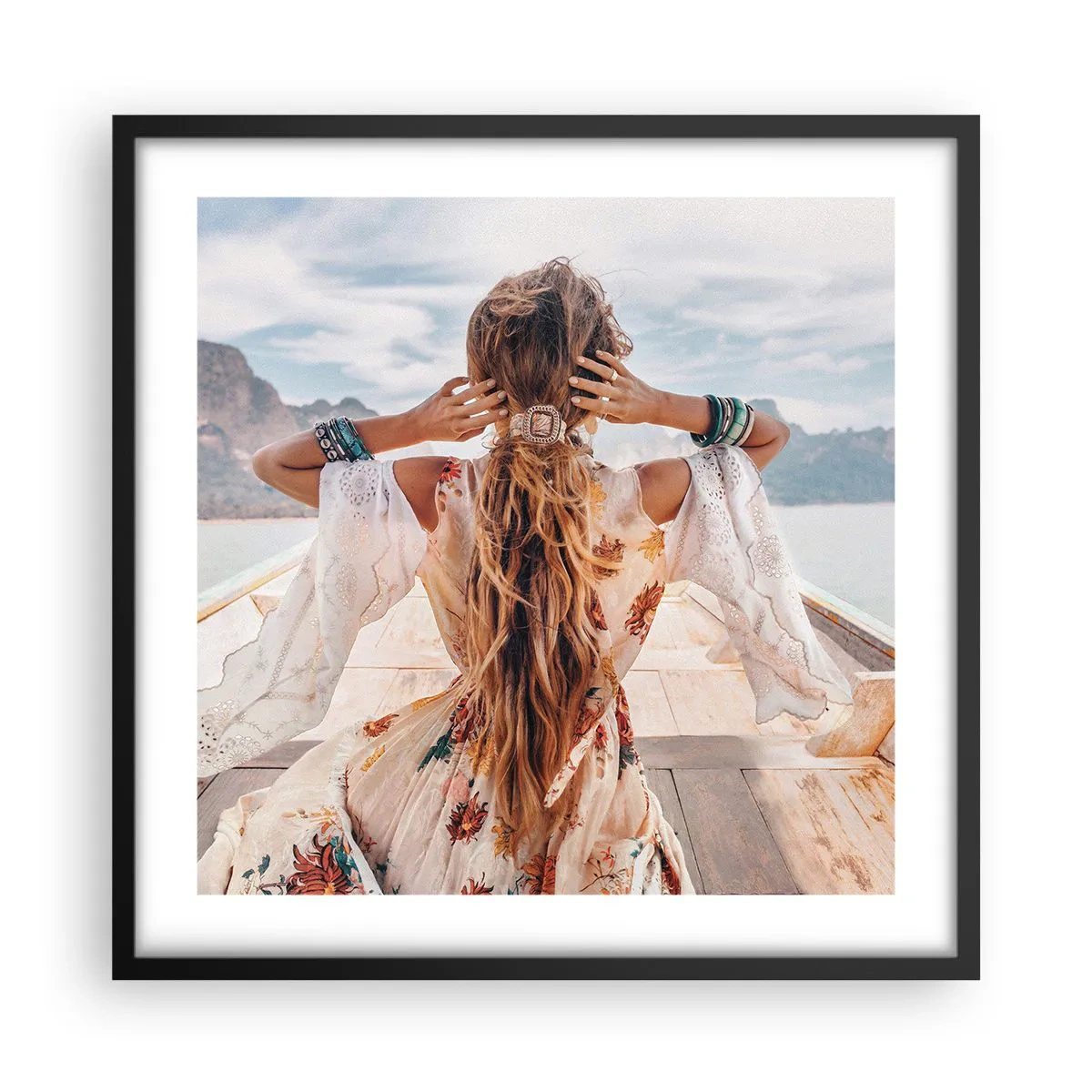 Affiche dans un cadre noir - Poster - En route vers le bonheur - 50x50 cm