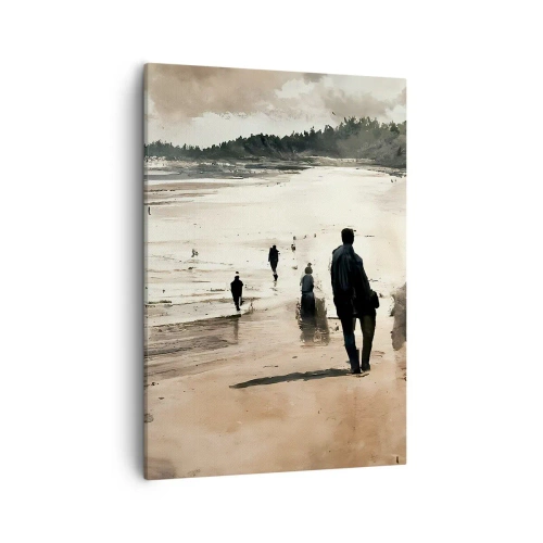 Impression sur toile - Image sur toile - Promeneurs sur la plage dans un paysage paisible - 50x70cm - Invoqué - Décoration murale moderne pour le salon et la chambre ARTTOR