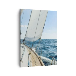 Impression sur toile - Image sur toile - Un voilier sur une mer calme sous un ciel bleu - 50x70cm - Ohé, l'aventure - Décoration murale moderne pour le salon et la chambre ARTTOR