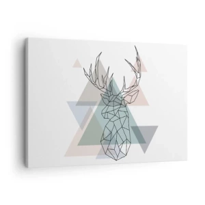 Impression sur toile - Image sur toile - Cerf géométrique sur fond de triangles pastel - 70x50cm - Dans une forêt géométrique - Décoration murale moderne pour le salon et la chambre ARTTOR