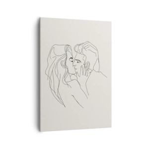 Impression sur toile - Image sur toile - Une illustration minimaliste d'un couple dans une étreinte amoureuse - 50x70cm - Enlacé de sentiment - Décoration murale moderne pour le salon et la chambre ARTTOR