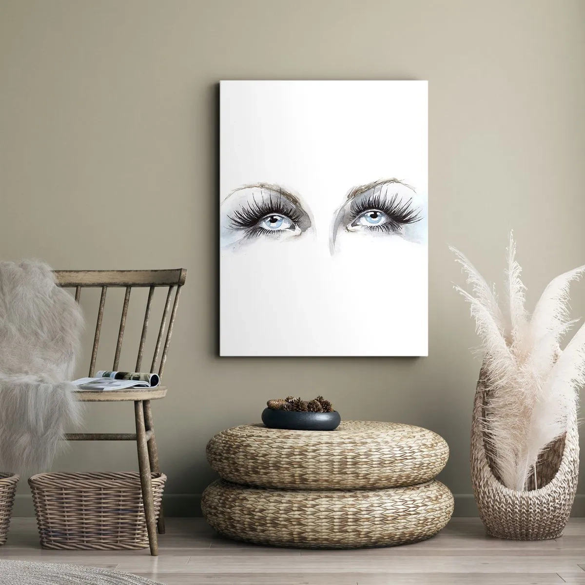 Impression sur toile - Image sur toile - Aquarelle aux yeux bleus et aux accents délicats - 80x120cm - Yeux d'ange? - Décoration murale moderne pour le salon et la chambre ARTTOR