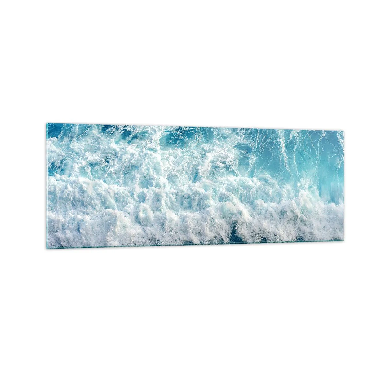 Impression sur verre - Image sur verre - Vagues océaniques dynamiques dans des tons de bleu - 140x50cm - Joyeusement et en sautant - Décoration murale moderne pour le salon et la chambre ARTTOR
