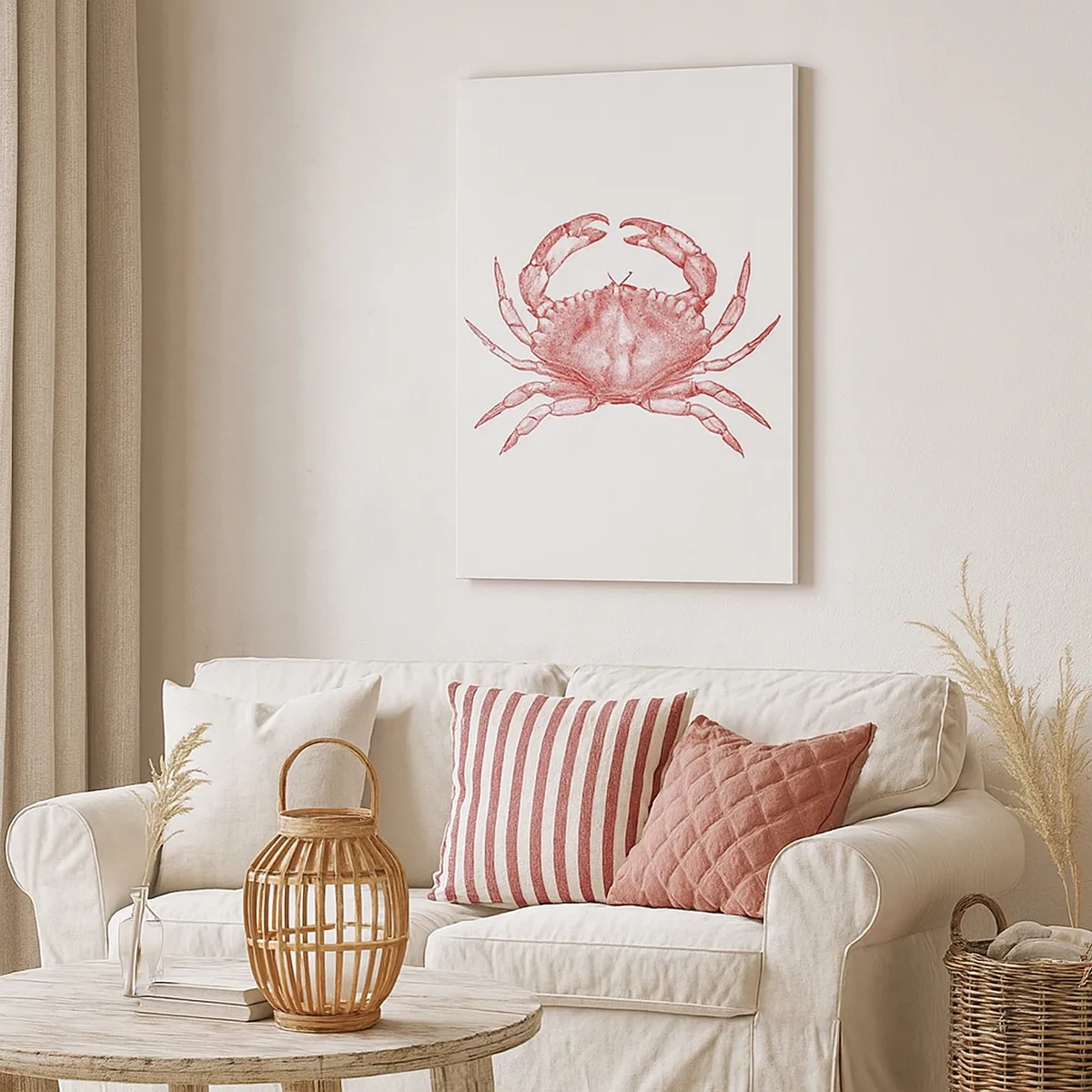 Impression sur toile - Image sur toile - Dessin d'un crabe dans une teinte rouge - 50x70cm - Le crabe des crabes - Décoration murale moderne pour le salon et la chambre ARTTOR