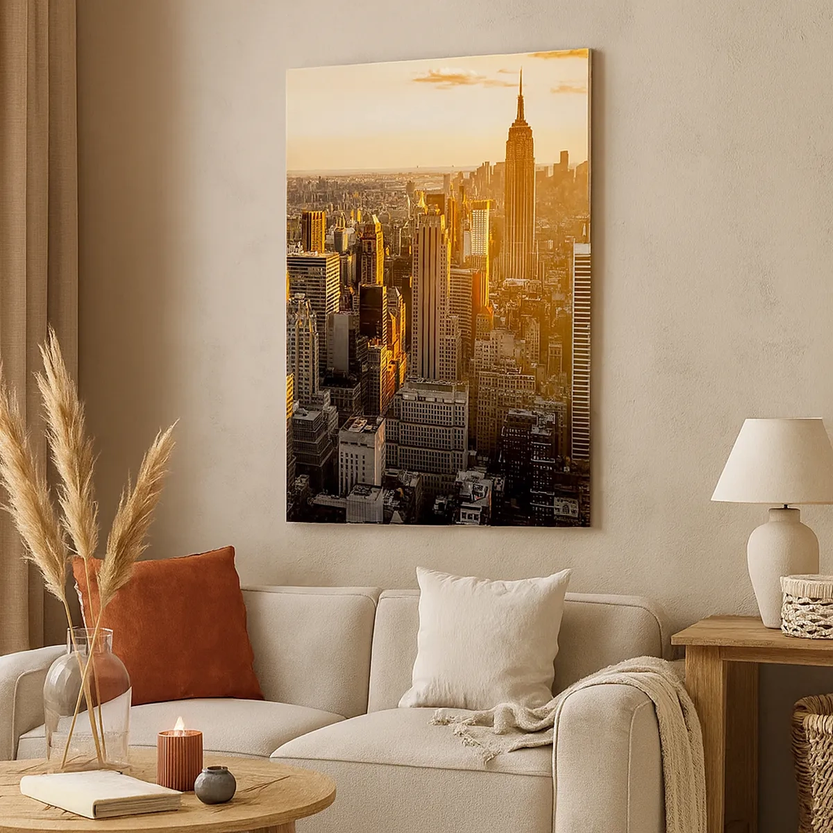 Impression sur toile - Image sur toile - Skyline de New York au coucher du soleil avec vue sur l'Empire State Building - 50x70cm - Grandir au soleil - Décoration murale moderne pour le salon et la chambre ARTTOR