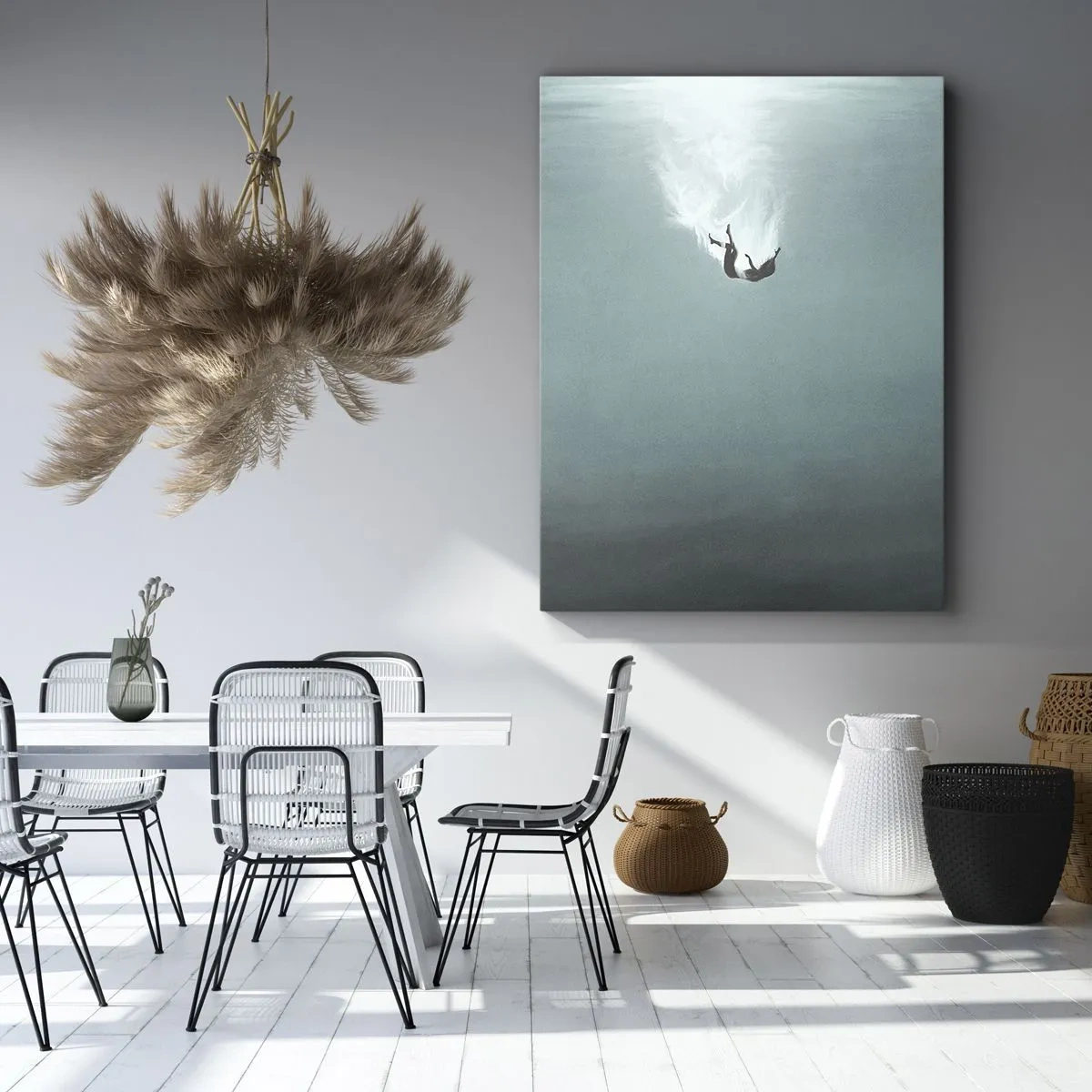 Impression sur toile - Image sur toile - Une silhouette immergée dans une eau turquoise profonde - 50x70cm - Dans les bras de l'océan - Décoration murale moderne pour le salon et la chambre ARTTOR