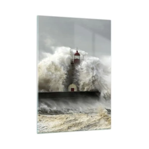 Impression sur verre - Image sur verre - Un phare entouré de vagues puissantes - 50x70cm - La colère de l'océan - Décoration murale moderne pour le salon et la chambre ARTTOR