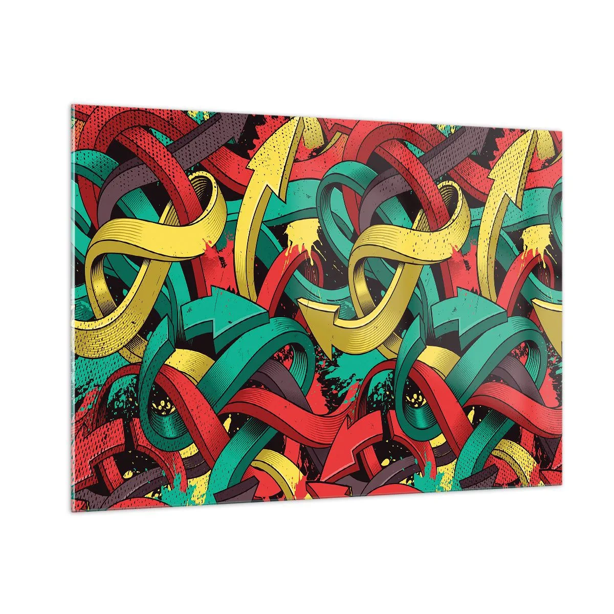 Impression sur verre - Image sur verre - Abstraction colorée avec des flèches dynamiques et du mouvement - 100x70cm - Quel chemin vers le but ? - Décoration murale moderne pour le salon et la chambre ARTTOR