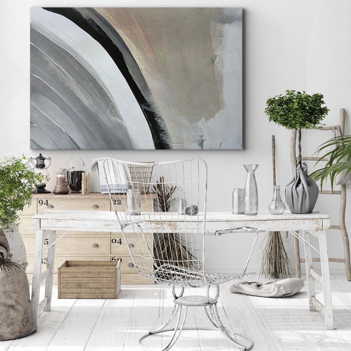 Impression sur toile - Image sur toile - Arche abstraite dans les tons de noir, gris et beige - 100x70cm - Composition : arc de noir et gris - Décoration murale moderne pour le salon et la chambre ARTTOR