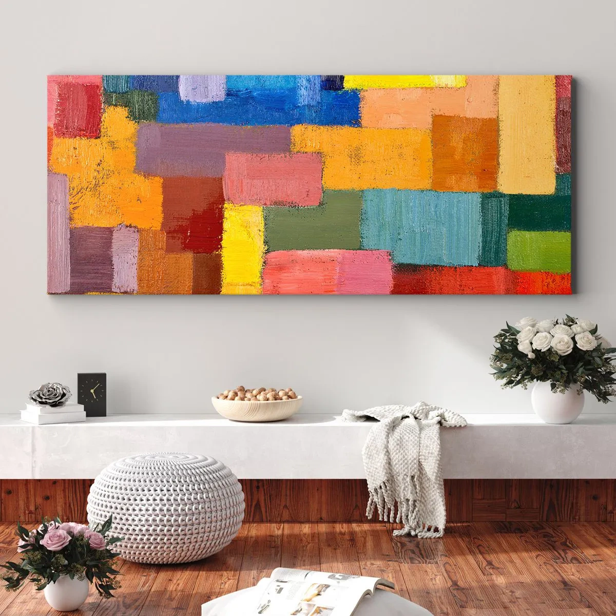 Impression sur toile - Image sur toile - Rectangles abstraits colorés dans différentes nuances - 120x50cm - Chacun est différent, tout est coloré - Décoration murale moderne pour le salon et la chambre ARTTOR