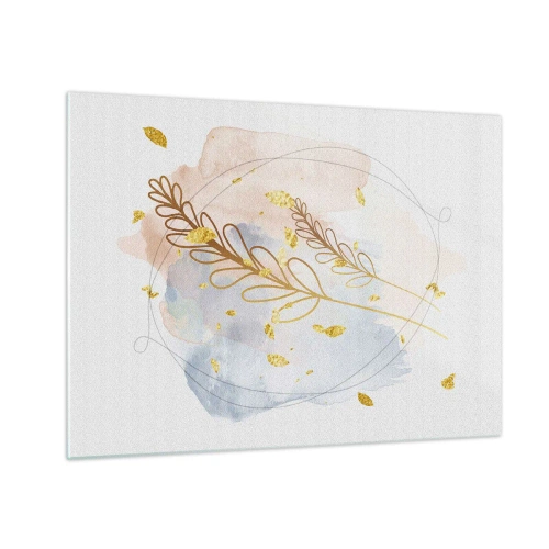 Impression sur verre - Image sur verre - Une composition délicate avec des brindilles et des feuilles dorées à l'aquarelle - 70x50cm - Explosion d'or - Décoration murale moderne pour le salon et la chambre ARTTOR