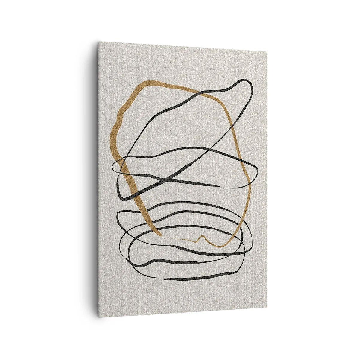 Impression sur toile - Image sur toile - Lignes artistiques en noir et or sur fond clair - 70x100cm - Composition – danse en boucle - Décoration murale moderne pour le salon et la chambre ARTTOR